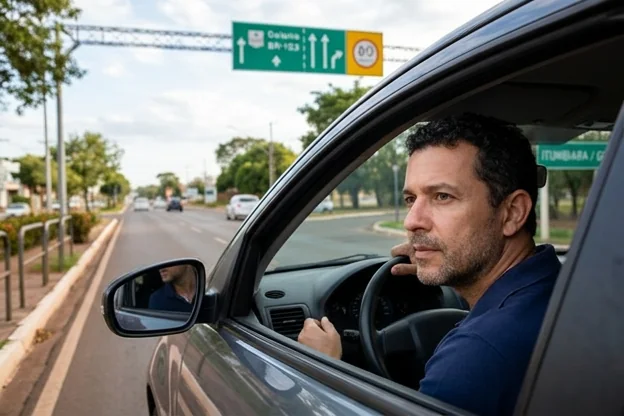 Motorista respeitando as regras de trânsito.