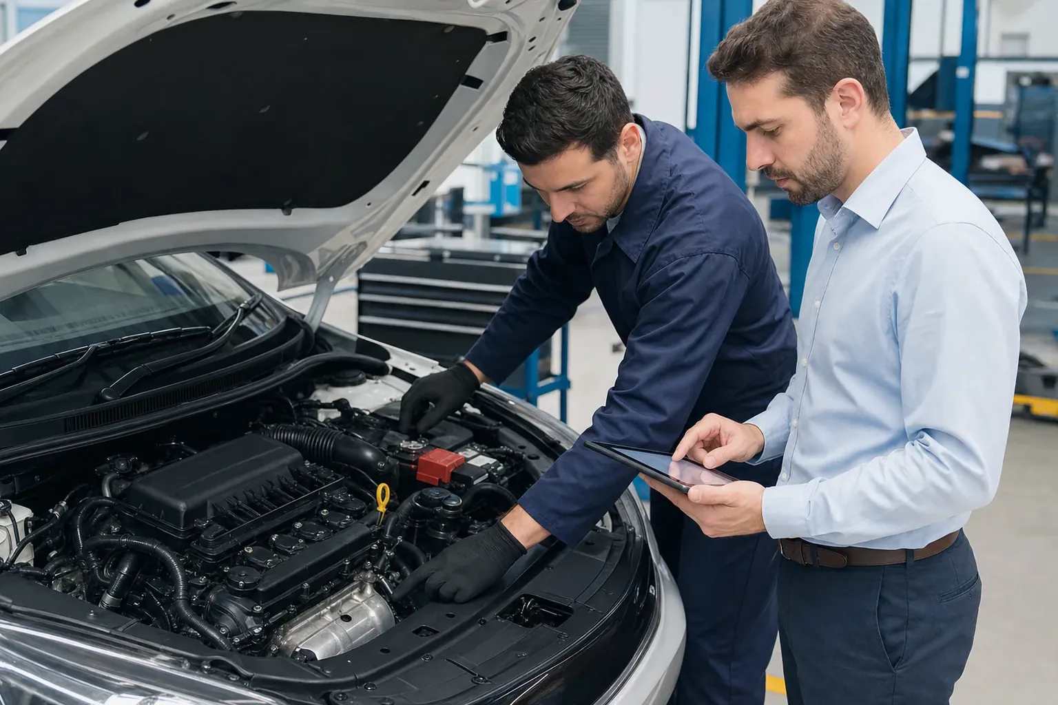 Profissional cadastrando um motor de veículo.